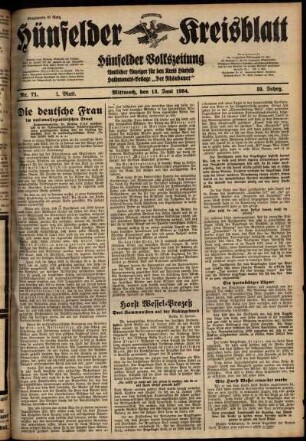 Erste Ausgabe vom Mittwoch, den 13. Juni 1934.