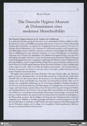 Das Deutsche Hygiene-Museum als Diskussionsort eines modernen Menschenbildes
