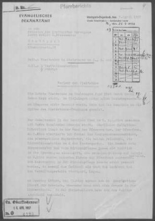 Sielmingen: Visitationsbericht mit Pfarrbericht 1957