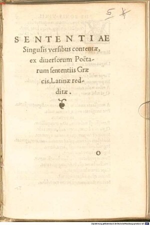 Sententiae singulis versibus contentae, ex diversorum poetarum sententiis graecis