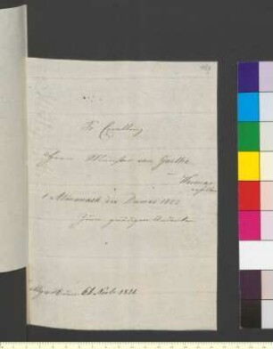 Brief von Cottasche Buchhandlung an Goethe, Johann Wolfgang von