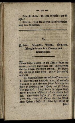 2. Fixsterne. Planeten. Monde. Kometen. Aberglaube mit den Sternen aus Unwissenheit.