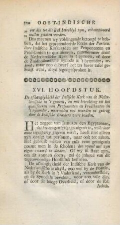 XVI. hoofdstuk. De afhanglykheid der Indische kerk van de Nederlandsche in 't gemeen, en met betrekking tot ...