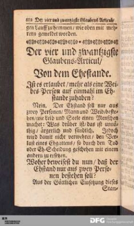Der vier und zwantzigste Glaubens-Articul / Von dem Ehestande.