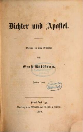 Dichter und Apostel : Roman in vier Büchern von Ernst Willkomm, 2