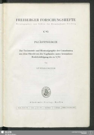 Zur Taxionomie und Biostratigraphie der Conodonten aus dem Oberdevon des Vogtlandes unter besonderer Berücksichtigung des to V/VI