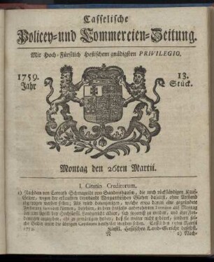 13. Stueck, Montag den 26ten Martii 1759