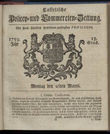 13. Stueck, Montag den 26ten Martii 1759