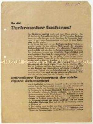 Aufruf des Verbandes Sächsischer Konsumvereine zur sächsischen Landtagswahl 1930