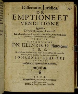 Dissertatio Iuridica De Emptione Et Venditione