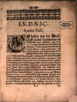 Best-gegründete Confutatio Der in Anno 1676. in Druck gegebenen so genannten Notitiae Actorum in Causa Castell contra Heßberg Appellationis