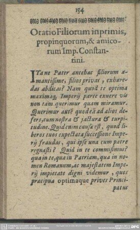 Oratio Filiorum inprimis propinquorum, & amicorum Imp. Constantini