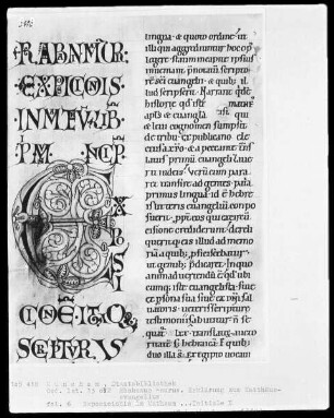 Rhabanus Maurus, Erklärung zum Matthäusevangelium — Initiale E (xposicionis), Folio 6recto