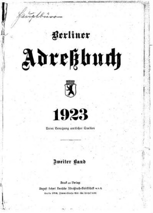 Berliner Adreßbuch 1923 Zweiter Band