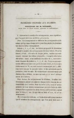 Problèmes proposés aux examens.