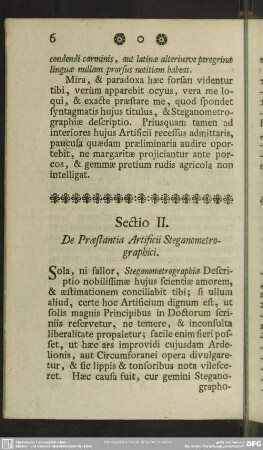 Sectio II. De Praestantia Artificii Steganometrographici