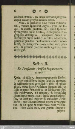 Sectio II. De Praestantia Artificii Steganometrographici
