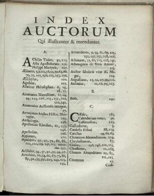 Index Auctoroum Qui illustrantur & emendantur.