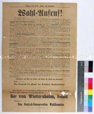 Programmatischer Wahlaufruf der Partei der Deutschen Konservativen zur Unterstützung ihres Kandidaten von Wietersheim in Schlesien bei der Reichstagswahl