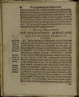 Sectio Posterior. De Cognatione Armini Anorum Cum Socinistis Et Aliis Sectariis.