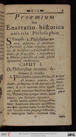 Prooemium sive Enarratio historica universae Philosophiae