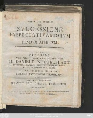 Dissertatio Ivridica De Svccessione Exspectativariorvm In Fevdvm Apertvm
