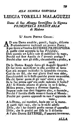 [Epistola Nona] Alla Signora Contessa Luigia Torelli Malaguzzi Dama di Sua Altezza Serenissima la Signora Principessa Eredit Aria di Modana