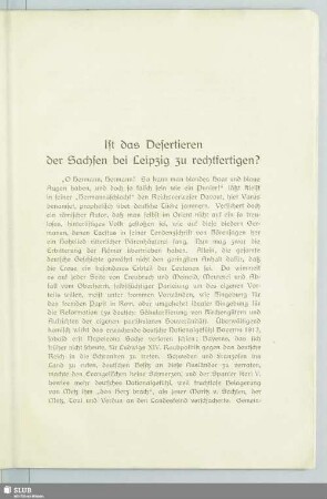 Ist das Desertieren der Sachsen bei Leipzig zu rechtfertigen?