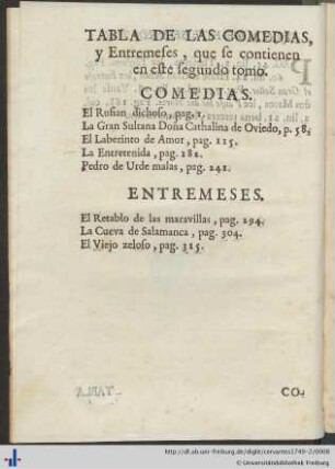 Tabla De Las Comedias.