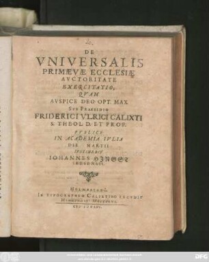 De Universalis Primaevae Ecclesiae Auctoritate Exercitatio