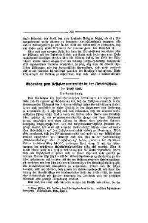Gedanken zum Religionsunterricht in der Arbeitsschule