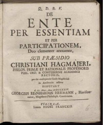 De Ente Per Essentiam Et Per Participationem, Deo clementer annuente