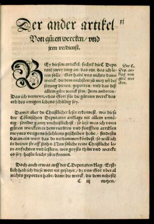 Der ander artikel Von guten wercken/ und iren verdienst.
