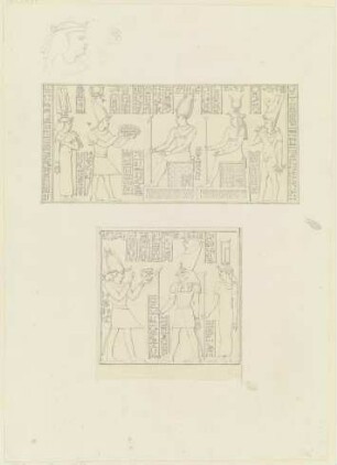 Szenen am Hof des Pharao, umgeben von Hieroglyphen