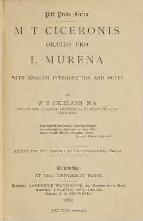 M T Ciceronis oratio pro L. Murena