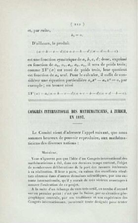 Congrès internationales des mathématiciens, a Zurich, en 1897.
