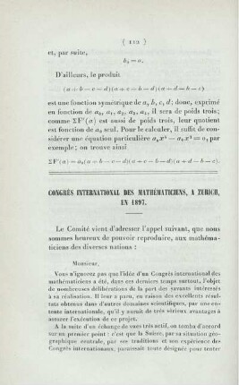 Congrès internationales des mathématiciens, a Zurich, en 1897.