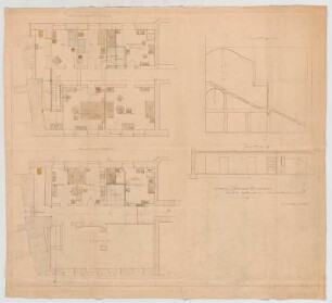 Thiersch, Friedrich von; Glonn (Obb.); Schloss Zinneberg - Altes Schloss - Fremdenzimmer (Grundriss Keller, Grundriss EG, Schnitte)