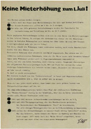 Flugschrift: Keine Mieterhöhung zum 1. Juli! 1979