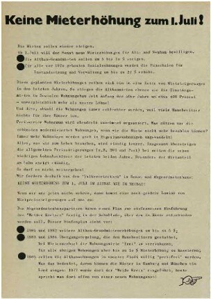 Flugschrift: Keine Mieterhöhung zum 1.               Juli! 1979