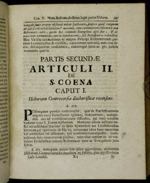 Caput I. Historiam Controversiæ Eucharisticæ recensens. - Caput III. Evangelicorum de S. Coena sententiam recensens.