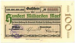 Geldschein / Notgeld, 100 Milliarden Mark, 7.9.1923