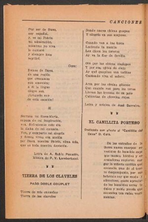 Tierra de los claveles : Paso doble couplet