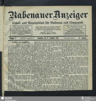 Rabenauer Anzeiger : Lokal- und Anzeigeblatt für Rabenau und Umg.