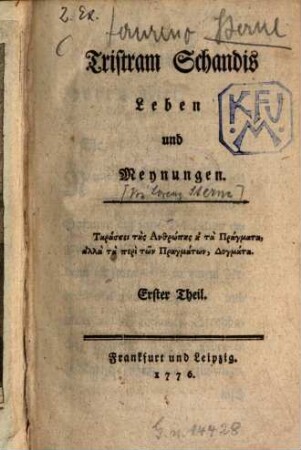 Tristram Schandis Leben und Meynungen, 1