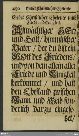 Gebet Christlicher Eheleute umb Friede und Einigkeit