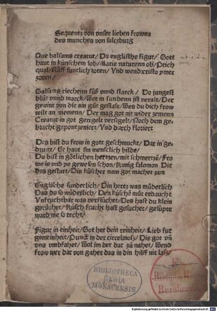 Sequentz von vnser lieben frowen, "Ave balsams creatur ..."