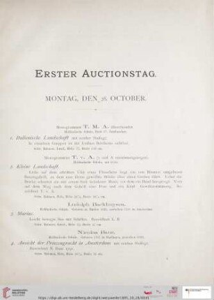 Erster Auctionstag. Montag, den 28. October (Nr. 1 - 115)