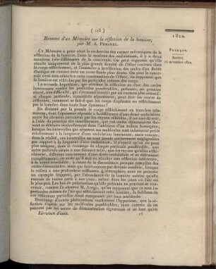 Résumé d'un Mémoire sur la réflexion de la lumiére