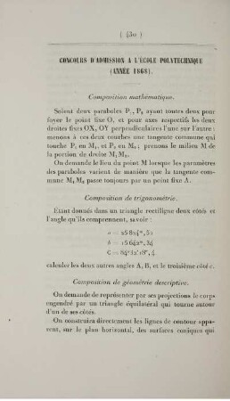 Concours d'admission l'école polytechnique (Année 1868).
